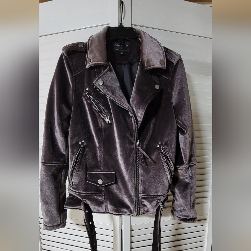 Lucky Brand Purple Leather Biker Jacket with Zippers